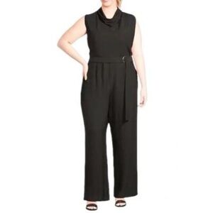 Alex Marie Black Cowl Neck belted Jumpsuit